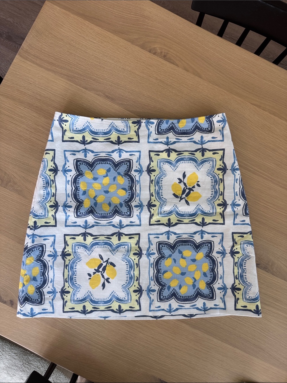 Loft Women’s White Tile-Print Mini Skirt with Blue and Yellow Accents